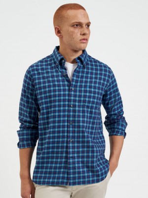 Chemises Ben Sherman House Tartan Twill Bleu Marine | 93528-JLFS