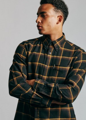 Chemises Ben Sherman Oversized Brushed Check Noir | 25703-BTVA