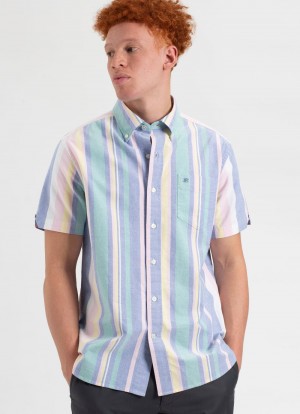 Chemises Ben Sherman Short Sleeve Brighton Oxford Organic Stripe Multicolore Stripes | 26315-NAMH