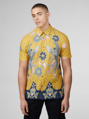 Chemises Ben Sherman Signature Abstract Botanical Print Jaune | 75642-UTJK