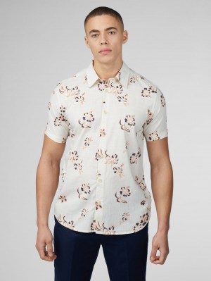 Chemises Ben Sherman Signature Linear Floral Blanche | 90635-SNCK