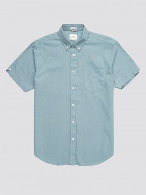 Chemises Ben Sherman Signature Organic Short-Sleeve Oxford Shadow Bleu Grise | 76912-IGQD