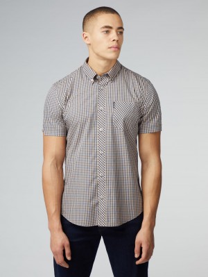 Chemises Ben Sherman Signature Short Sleeve Gingham Cuivre Orange | 59820-RQUX