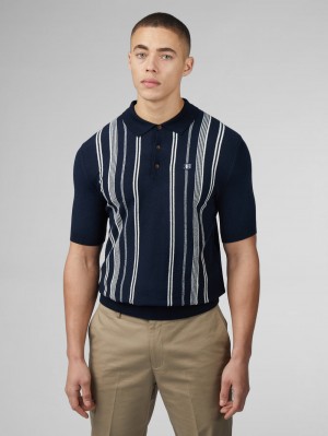 Knitwear Ben Sherman B by Ben Sherman Crinkle Cotton Stripe Polo Bleu Marine | 86952-GXUF