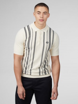 Knitwear Ben Sherman B by Ben Sherman Crinkle Cotton Stripe Polo Blanche | 78359-DOAM