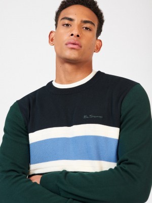 Knitwear Ben Sherman Chest Stripe Crewneck Vert Foncé | 52681-FZDK