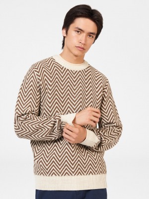 Knitwear Ben Sherman Chevron Jacquard Crewneck Blanche | 32841-HBOM