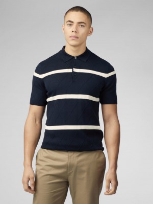 Knitwear Ben Sherman Signature Argyle Stripe Polo Bleu Marine | 54701-QVXF