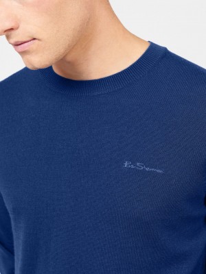 Knitwear Ben Sherman Signature Merino Crewneck Bleu | 28375-DAYH