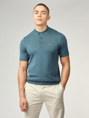 Knitwear Ben Sherman Signature Short Sleeve Polo Turquoise | 76952-UGQK