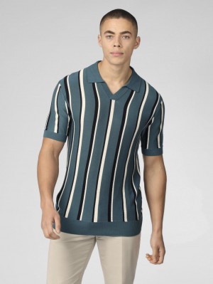 Knitwear Ben Sherman Signature Vertical Stripe Open Neck Polo Turquoise | 21430-FBXI