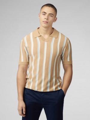 Knitwear Ben Sherman Vertical Stripe Open Neck Polo Grise | 68132-HBCN