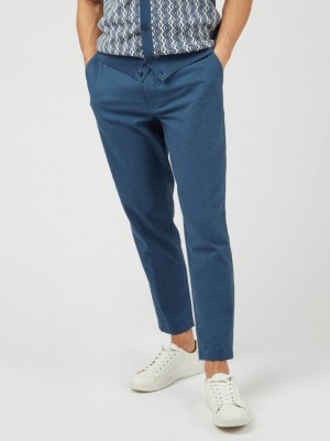 Pantalon Ben Sherman Signature Slim Taper Linen Bleu | 85703-KNHR