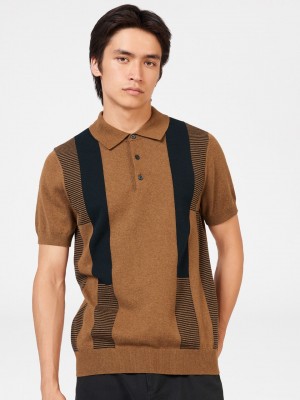 Pull À Col Polo Ben Sherman Intarsia Stripe Marron | 23841-IVMH