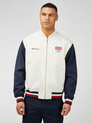 Vestes Ben Sherman Team GB Commercial Bomber Blanche | 60281-KAFV