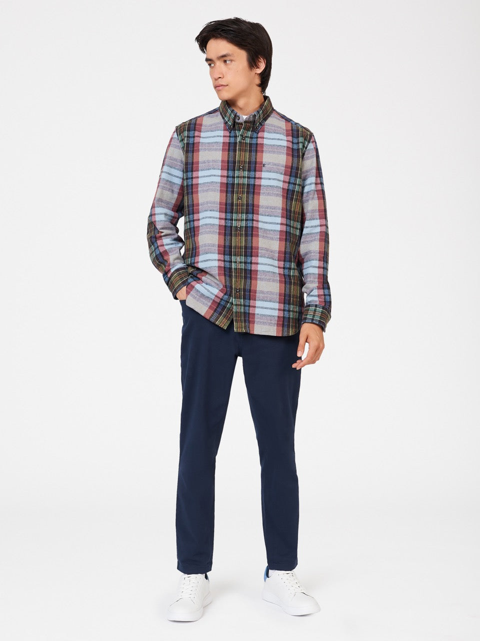 Chemises Ben Sherman Brushed Multicolour Check Oxford Bleu | 26895-OBED