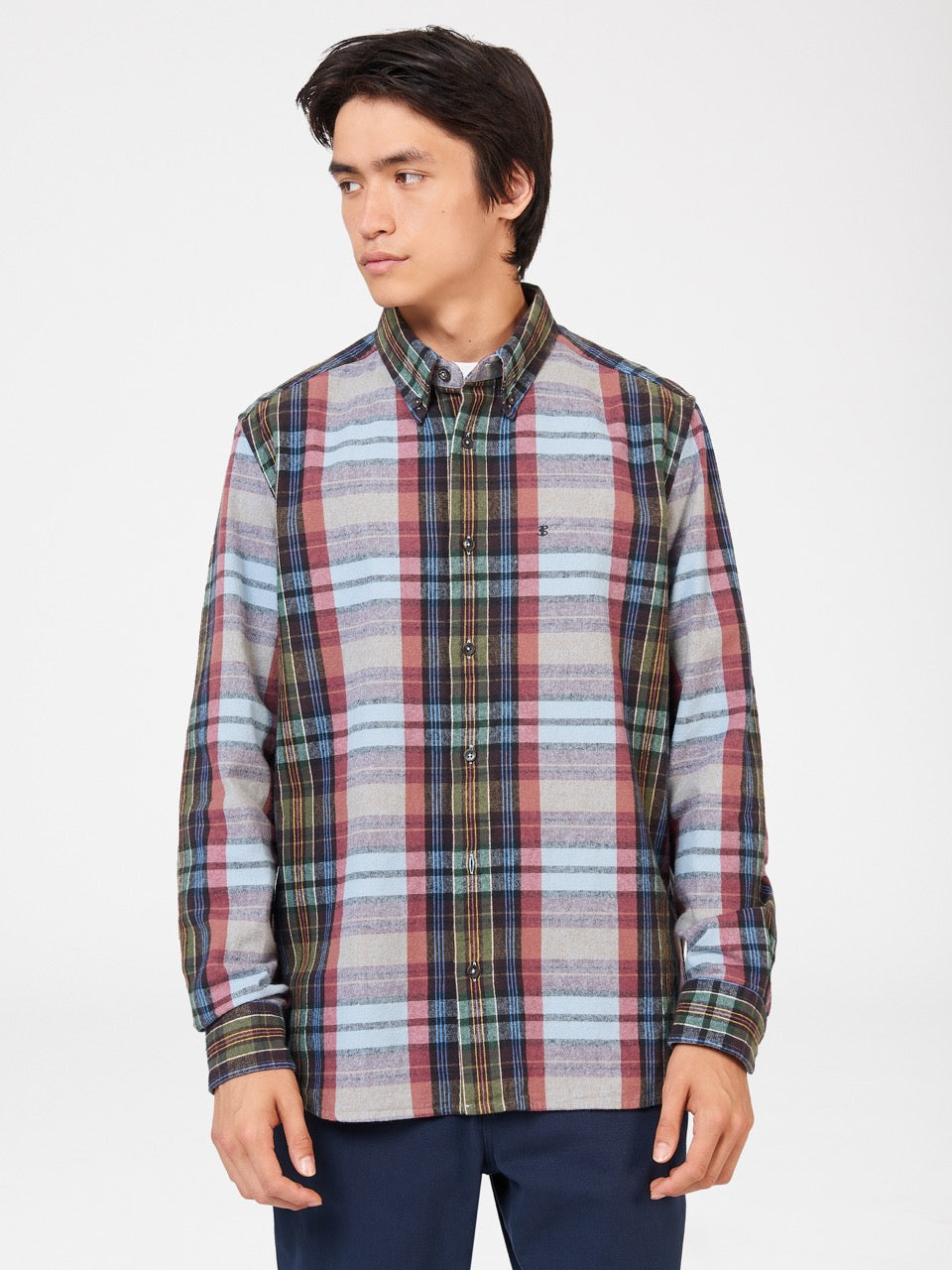 Chemises Ben Sherman Brushed Multicolour Check Oxford Bleu | 26895-OBED