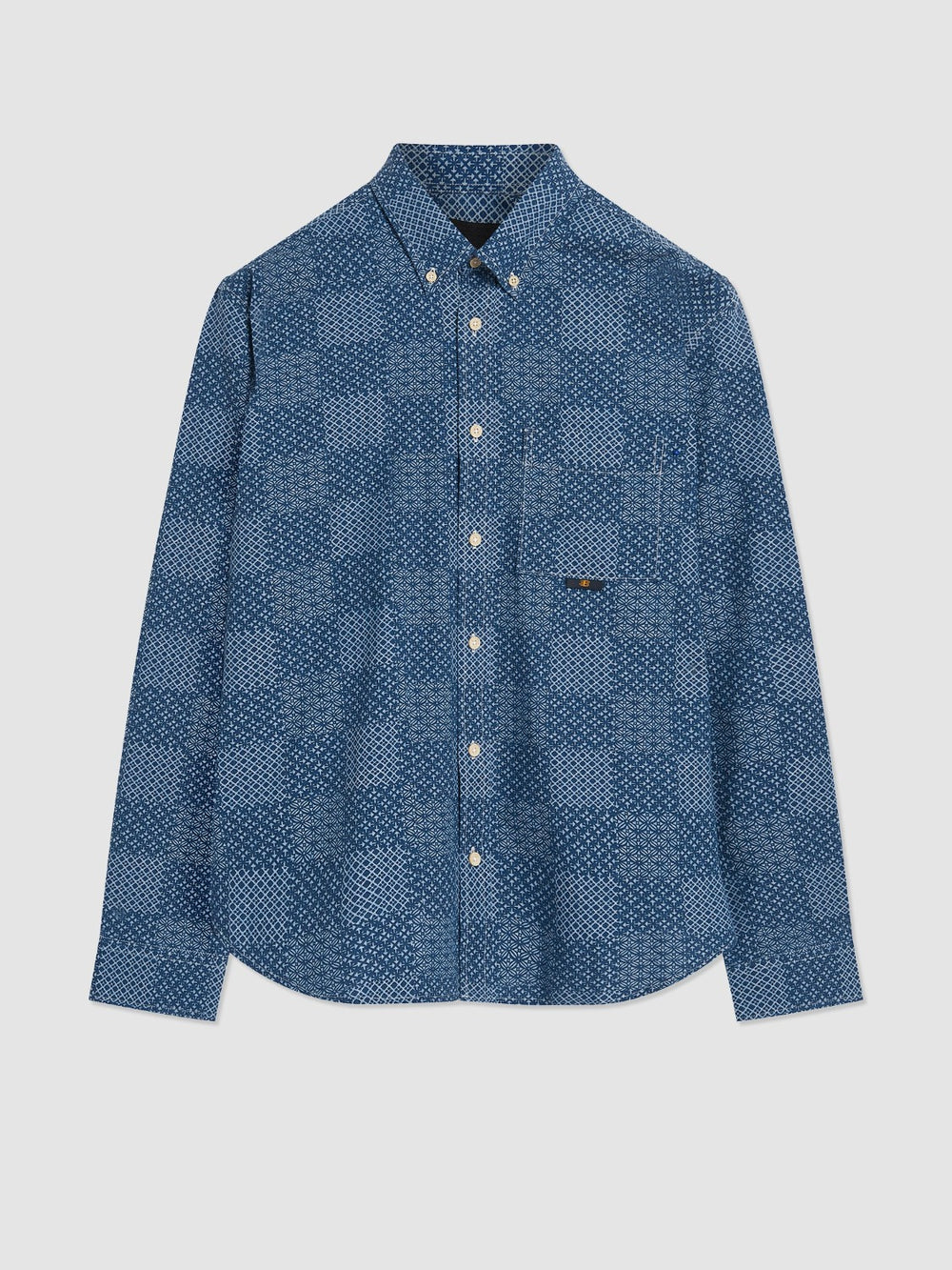 Chemises Ben Sherman Chambray Patchwork Geo Print Long-Sleeve Bleu | 12860-ZRHU