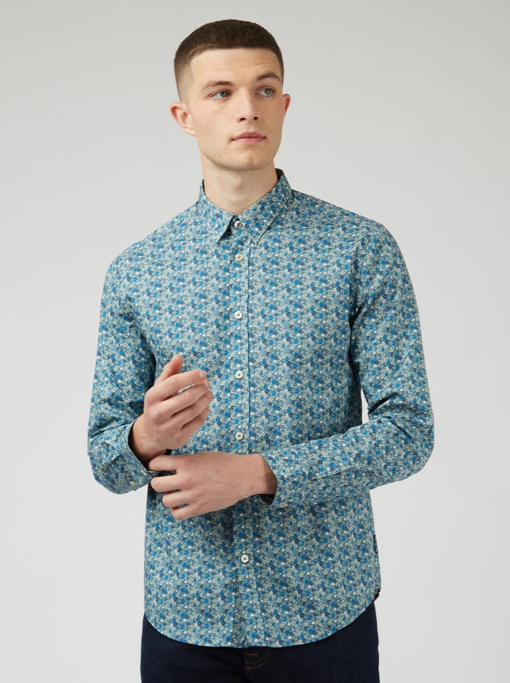 Chemises Ben Sherman Floral Print Long-Sleeve Bleu Grise | 39462-NDYJ