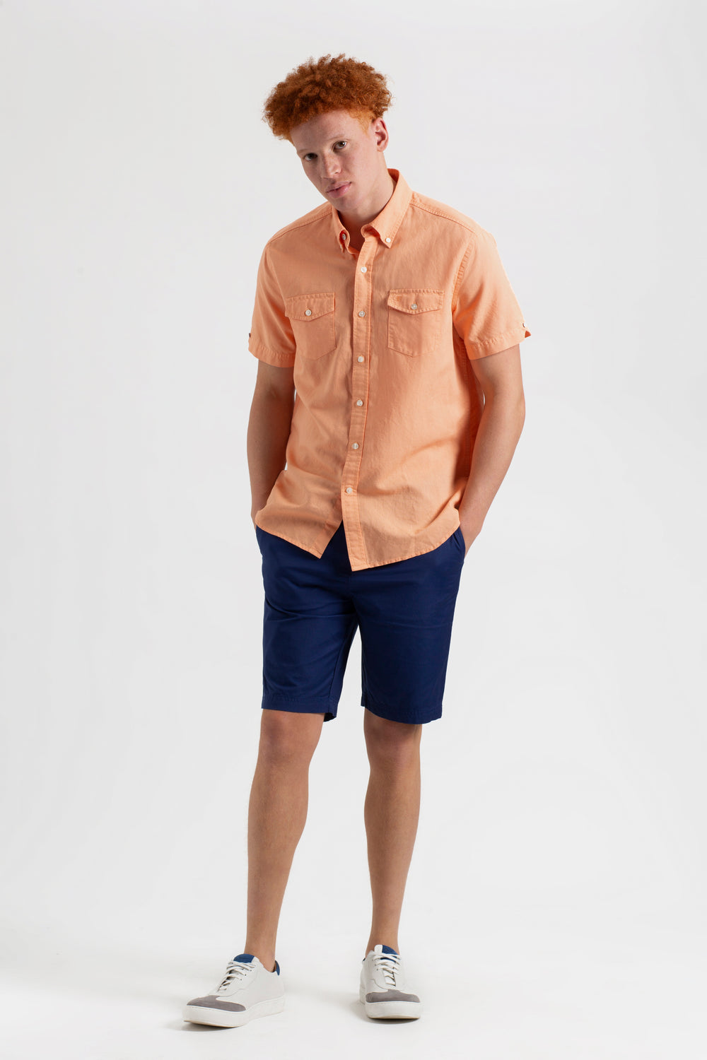 Chemises Ben Sherman Garment Dye Linen Orange | 94013-KMEB