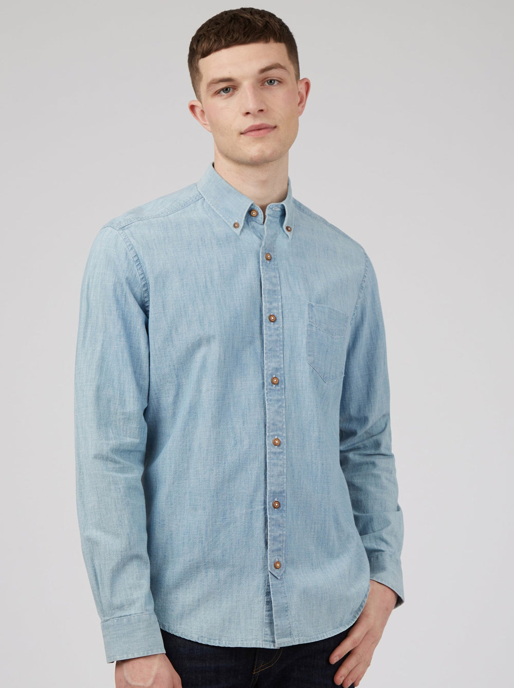 Chemises Ben Sherman Long-Sleeve Chambray Bleu Bleu Marine | 80614-EOLW