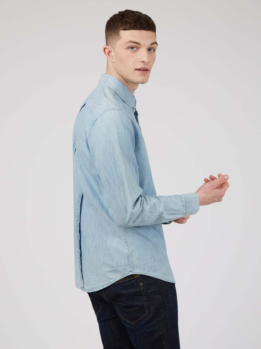 Chemises Ben Sherman Long-Sleeve Chambray Bleu Bleu Marine | 80614-EOLW