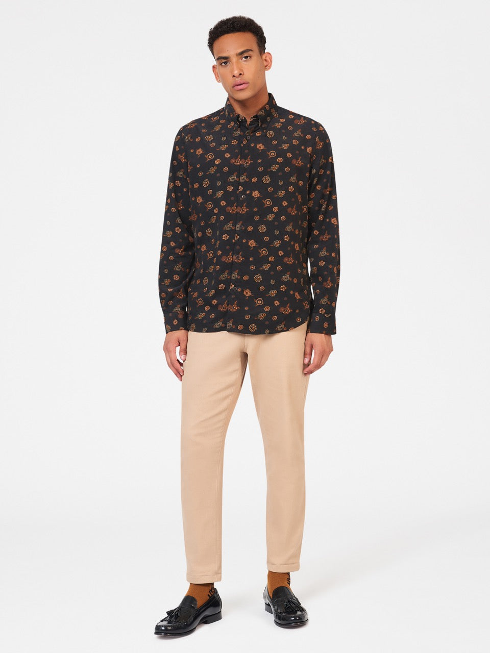 Chemises Ben Sherman Retro Floral Print Corduroy Noir | 38074-BVCL