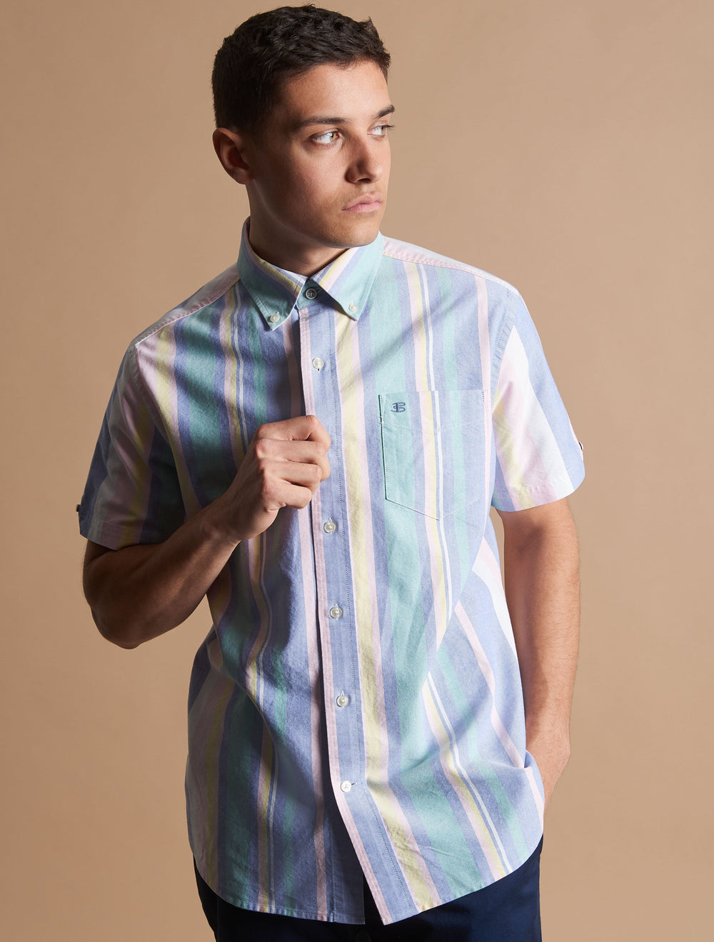 Chemises Ben Sherman Short Sleeve Brighton Oxford Organic Stripe Multicolore Stripes | 26315-NAMH