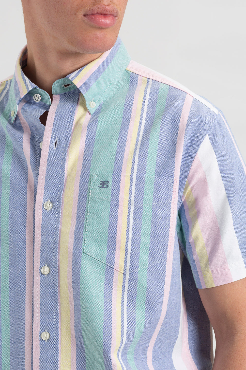 Chemises Ben Sherman Short Sleeve Brighton Oxford Organic Stripe Multicolore Stripes | 26315-NAMH