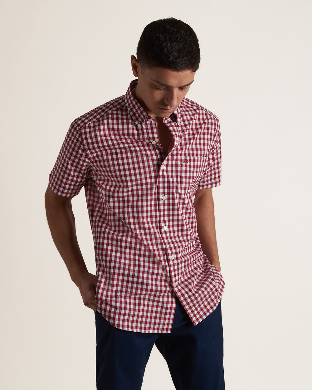 Chemises Ben Sherman Short Sleeve House Poplin Gingham Bordeaux | 61027-PHTA