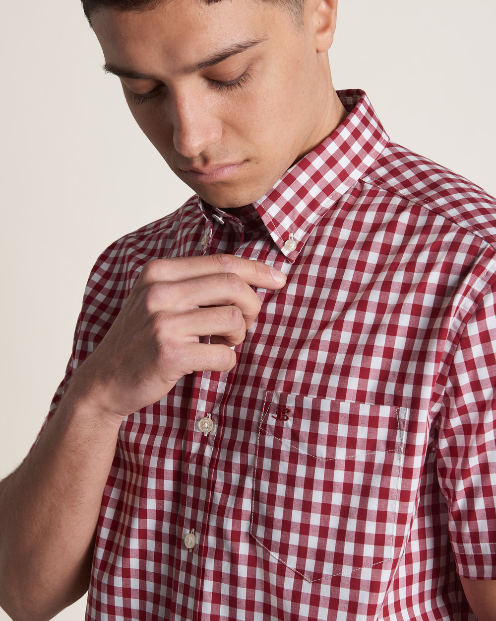 Chemises Ben Sherman Short Sleeve House Poplin Gingham Bordeaux | 61027-PHTA