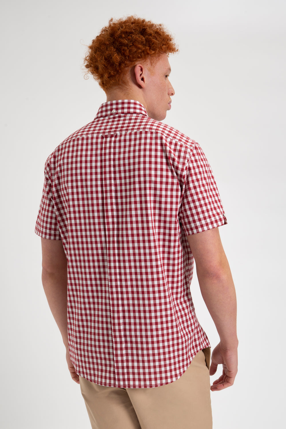 Chemises Ben Sherman Short Sleeve House Poplin Gingham Bordeaux | 61027-PHTA