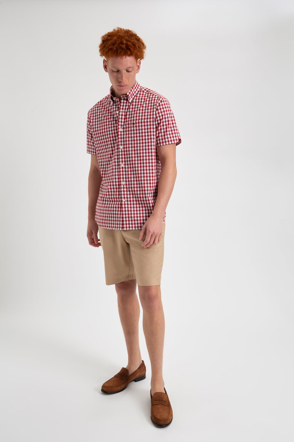 Chemises Ben Sherman Short Sleeve House Poplin Gingham Bordeaux | 61027-PHTA