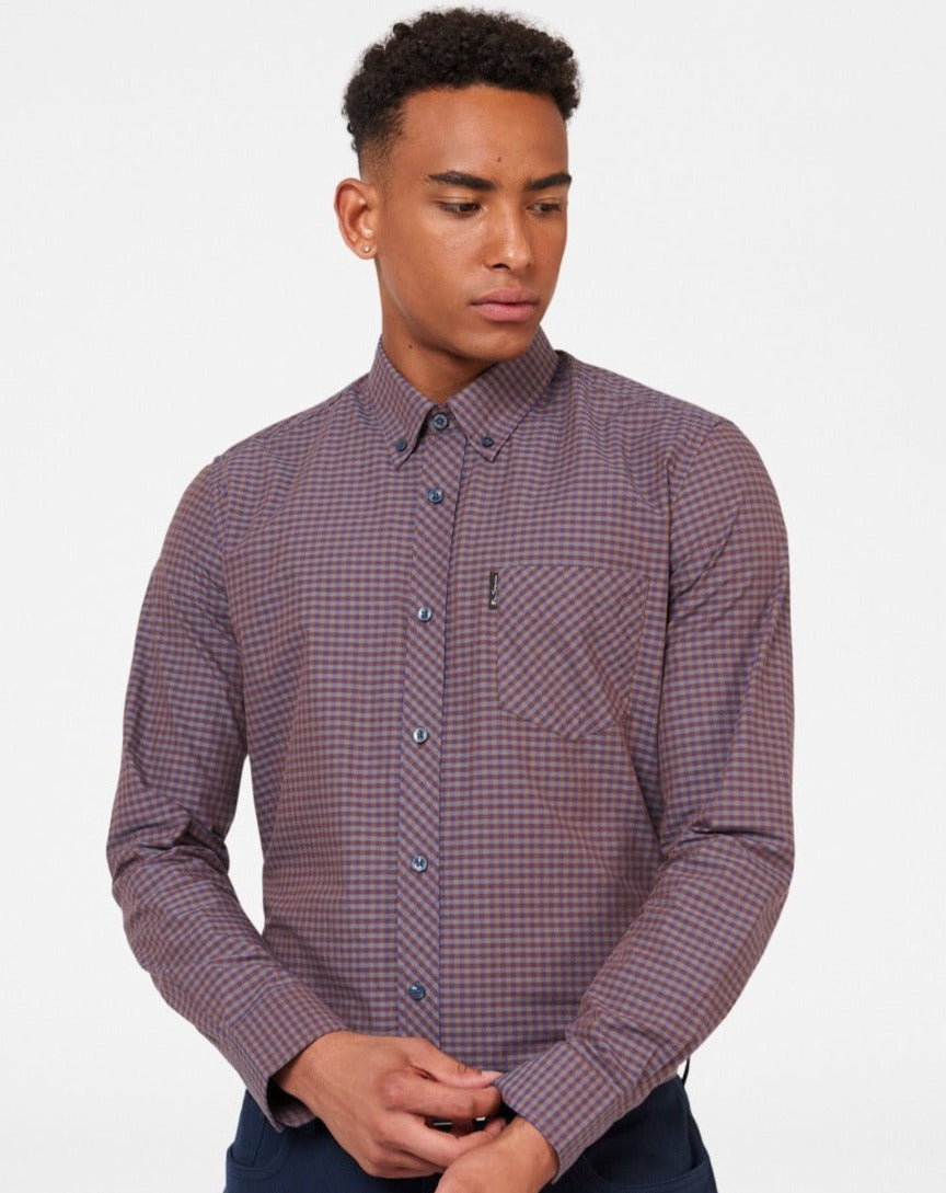 Chemises Ben Sherman Signature Gingham Long-Sleeve Violette | 65297-DRLY