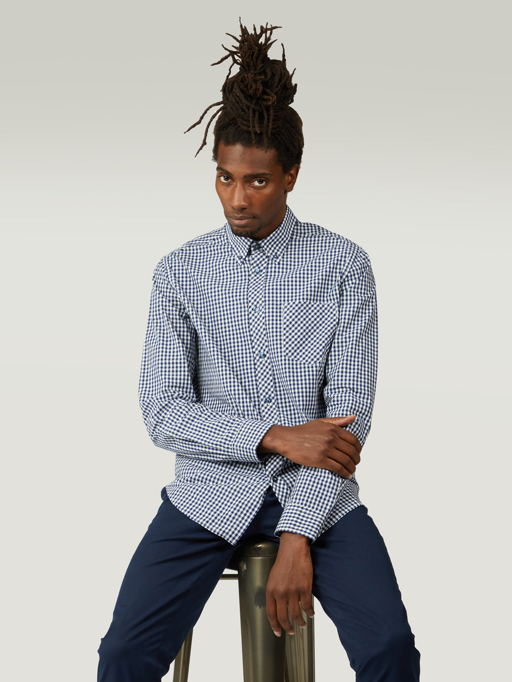 Chemises Ben Sherman Signature Long-Sleeve Gingham Bleu Foncé | 19257-ZLAS