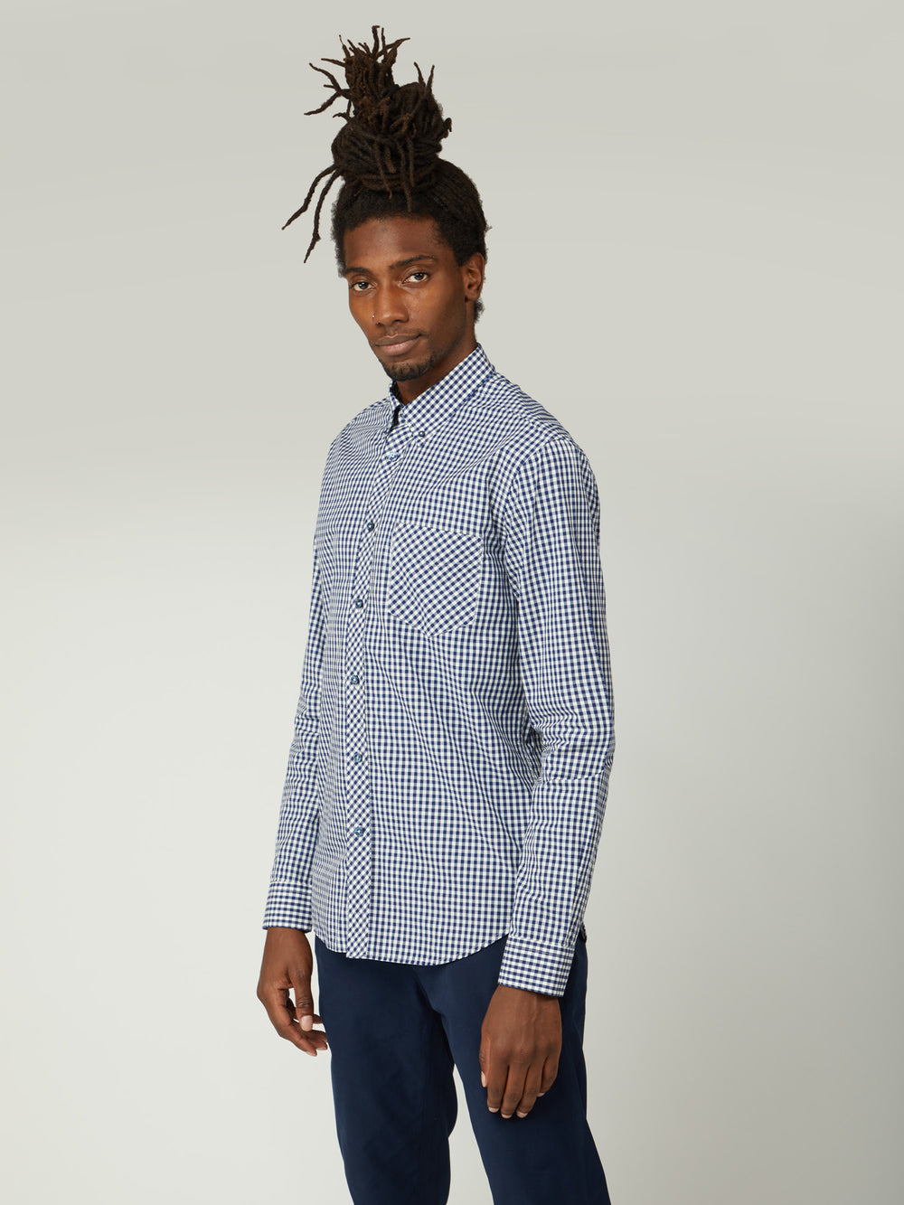 Chemises Ben Sherman Signature Long-Sleeve Gingham Bleu Foncé | 19257-ZLAS