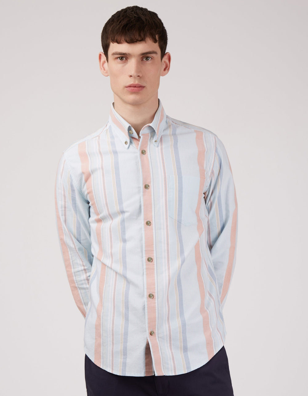 Chemises Ben Sherman The Oxford Ivy Stripe Long-Sleeve Bleu | 79634-QPLE