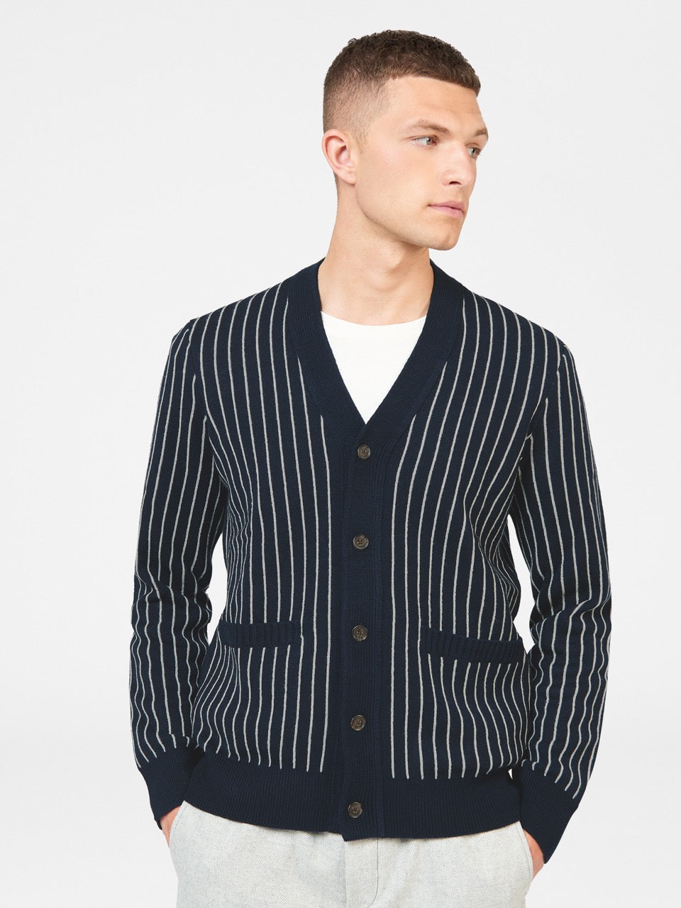 Knitwear Ben Sherman Jacquard Stripe Cardigan Bleu Marine | 54637-MBFV