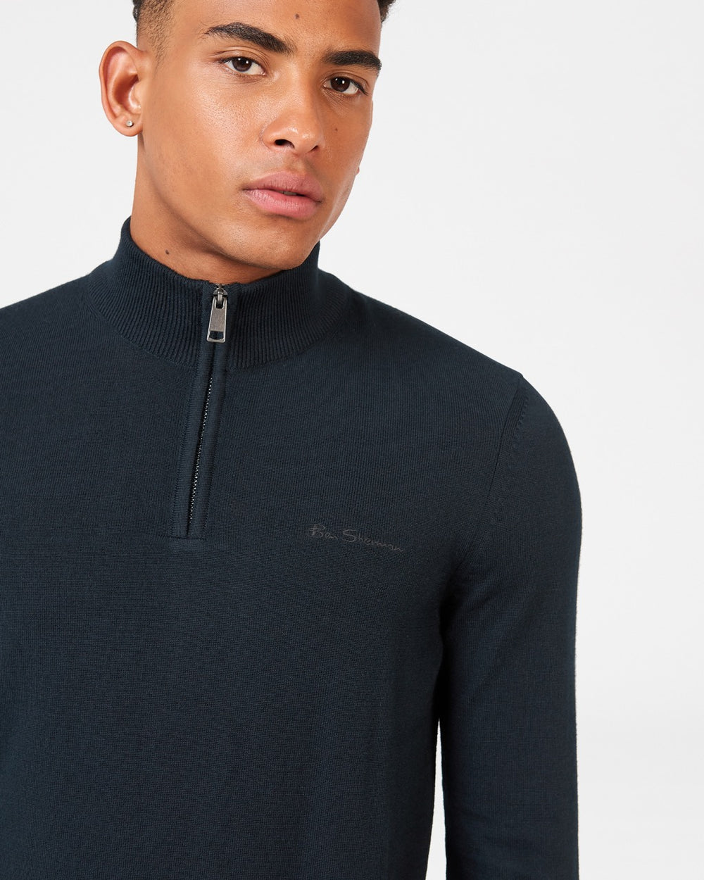 Knitwear Ben Sherman Merino Half-Zip Noir | 27893-AKXD