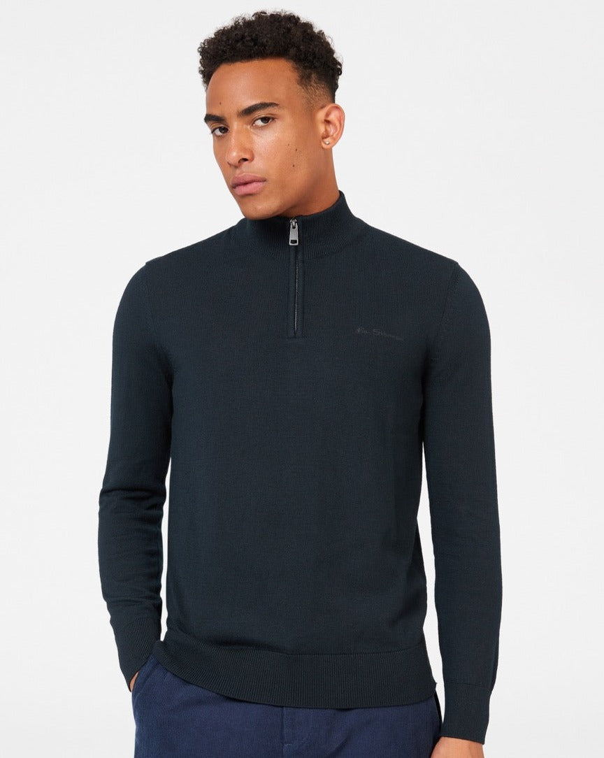 Knitwear Ben Sherman Merino Half-Zip Noir | 27893-AKXD