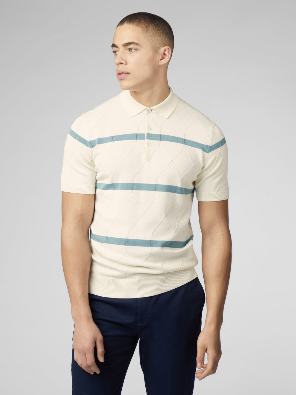 Knitwear Ben Sherman Signature Argyle Stripe Polo Blanche | 59260-DCAV