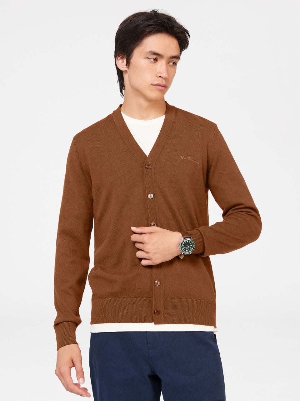 Knitwear Ben Sherman Signature Merino Cardigan Marron | 60579-UVZN