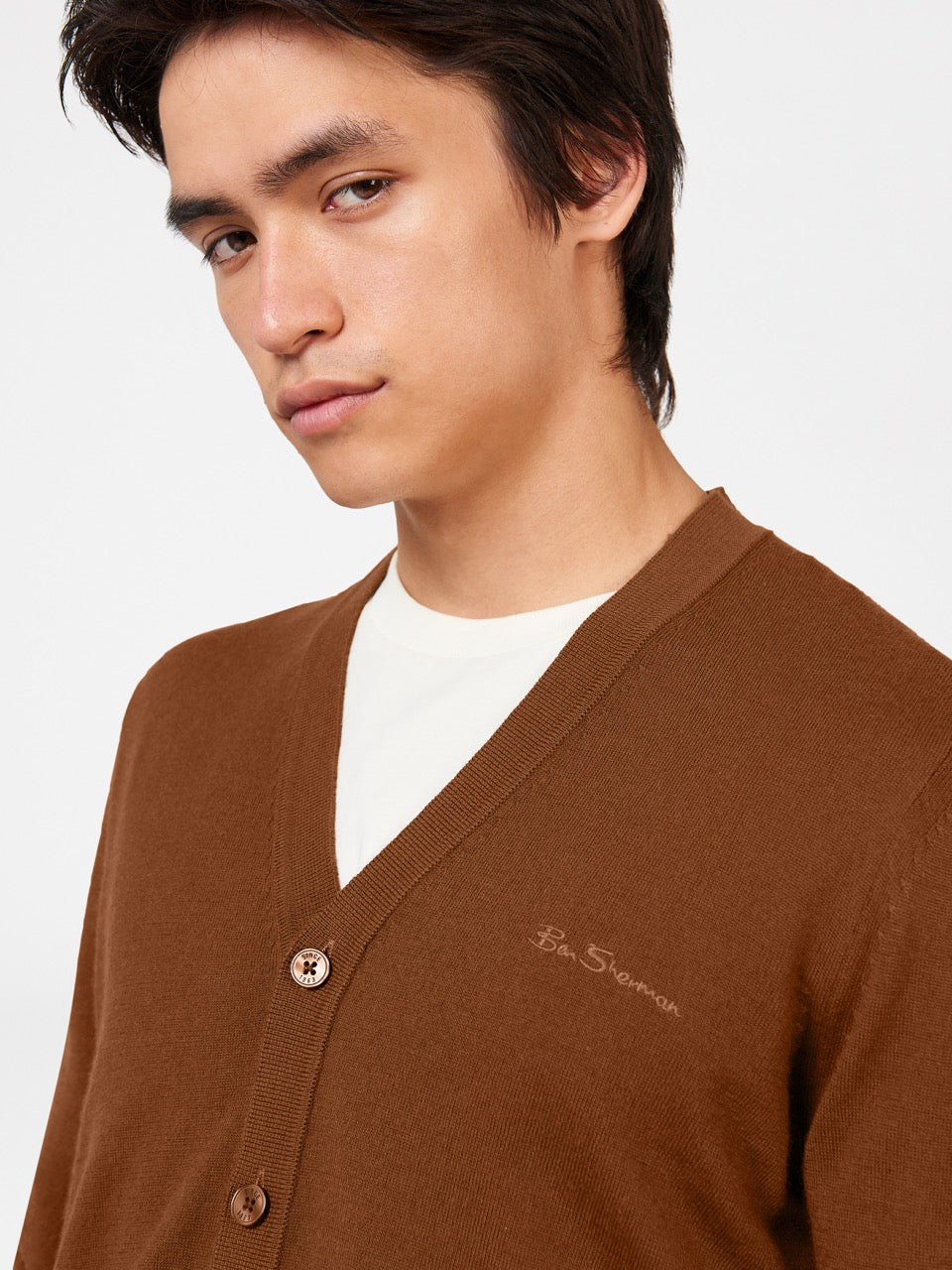 Knitwear Ben Sherman Signature Merino Cardigan Marron | 60579-UVZN