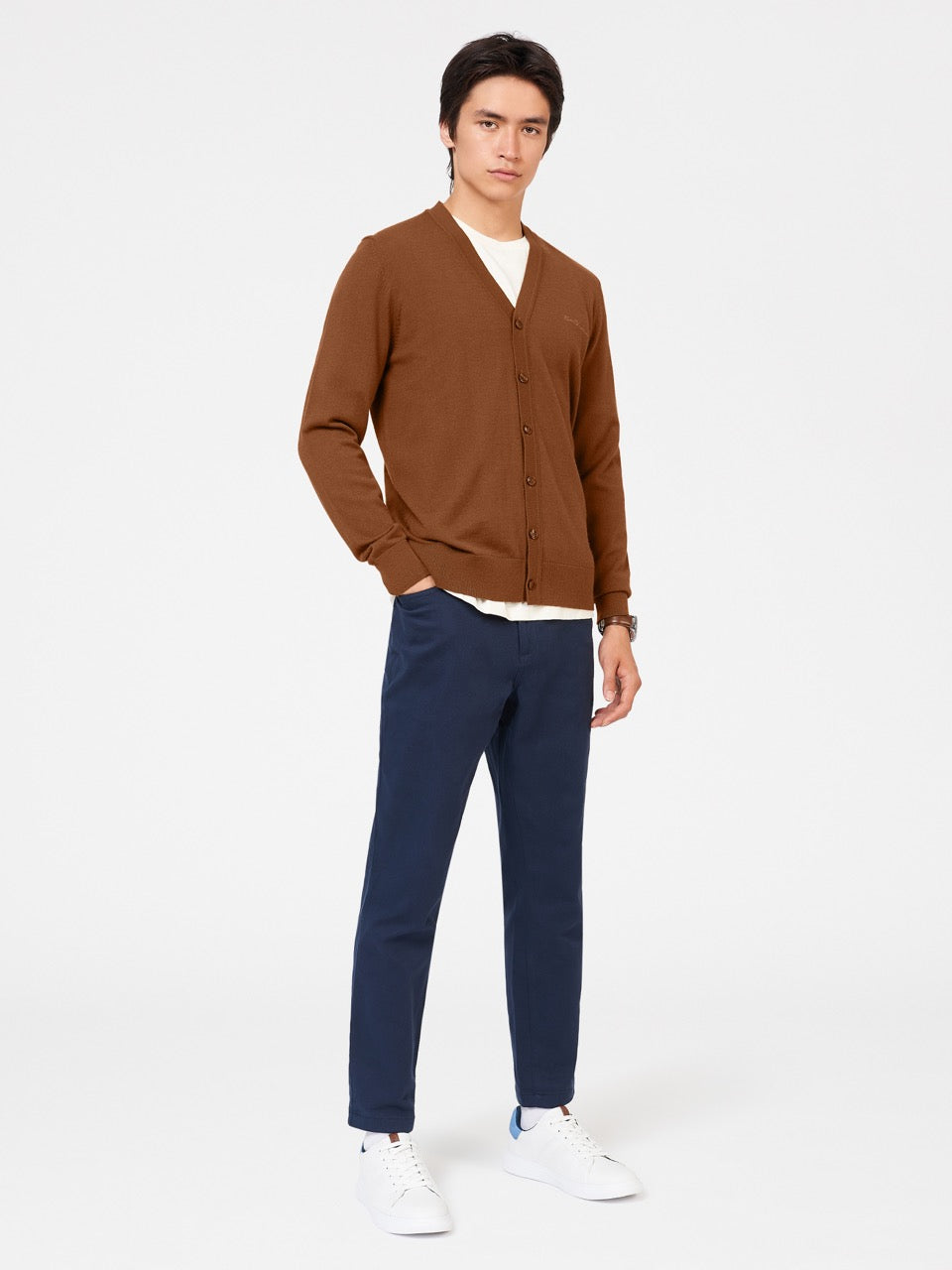 Knitwear Ben Sherman Signature Merino Cardigan Marron | 60579-UVZN