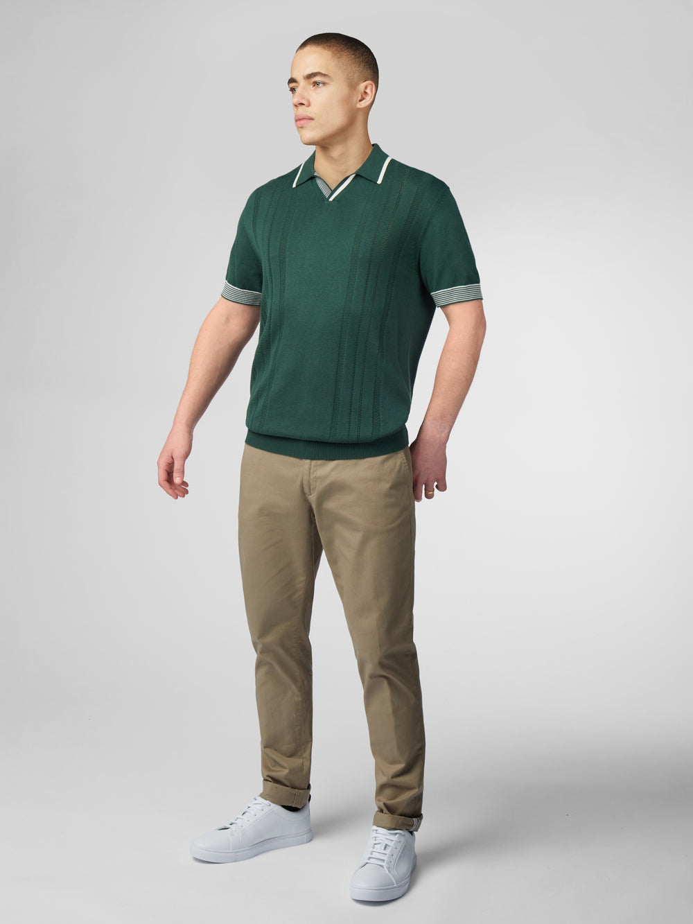 Knitwear Ben Sherman Signature Open Neck Polo Vert | 03156-RPZO