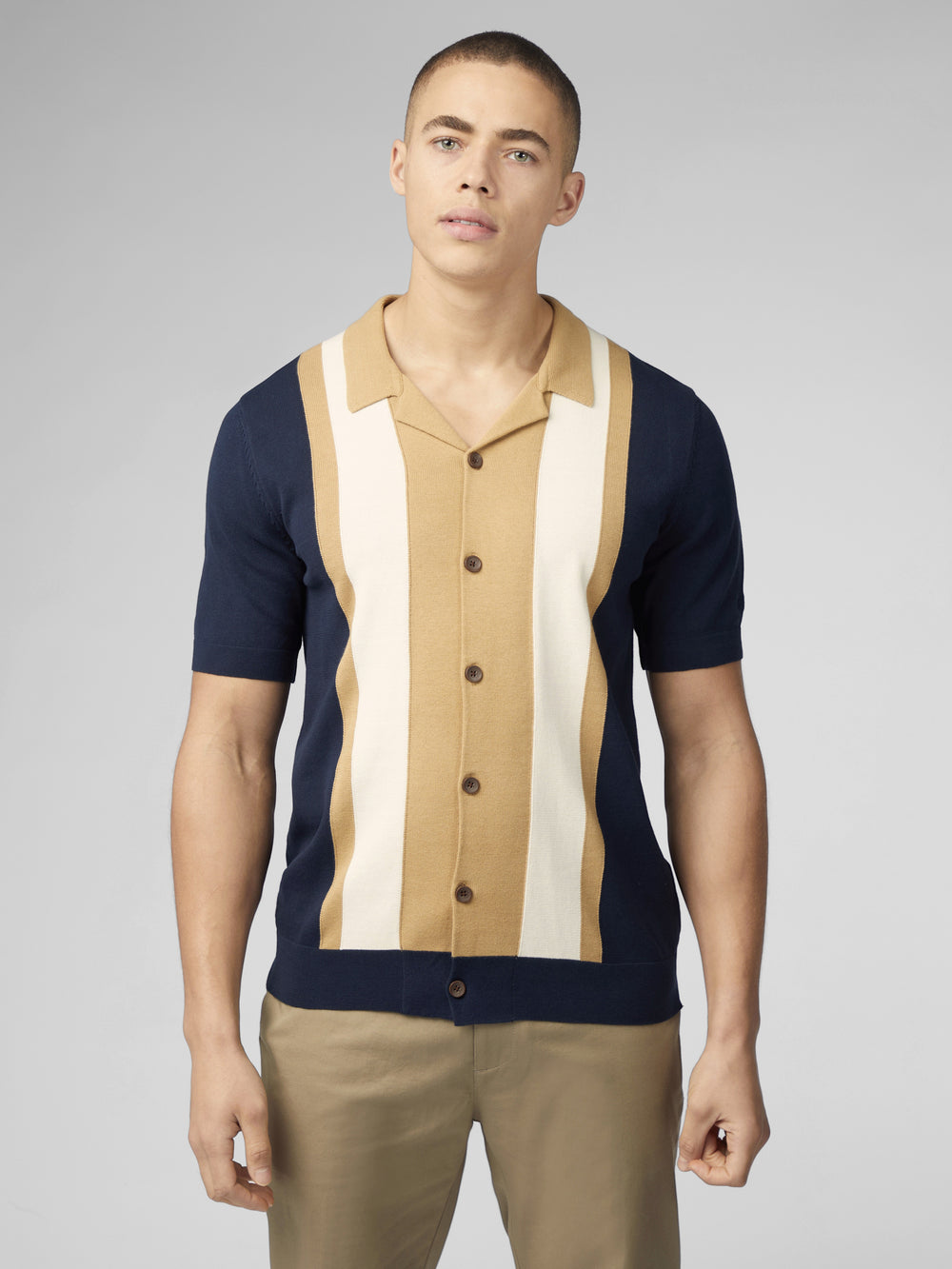 Knitwear Ben Sherman Signature Resort Neck Button Through Polo Bleu Marine | 10732-PWZX