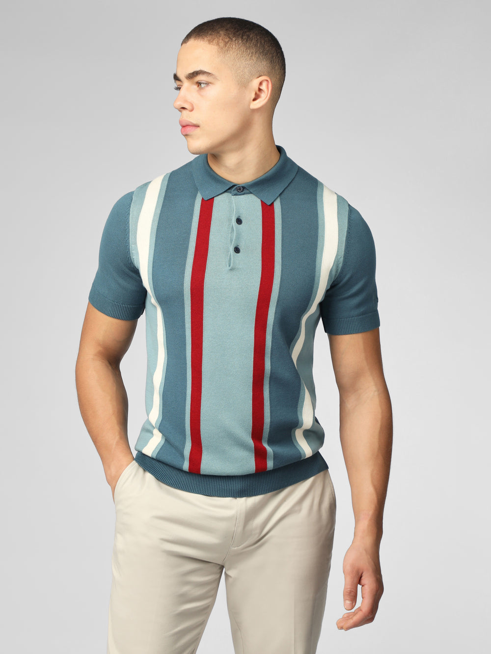 Knitwear Ben Sherman Signature Vertical Stripe Polo Turquoise | 65014-WKAF