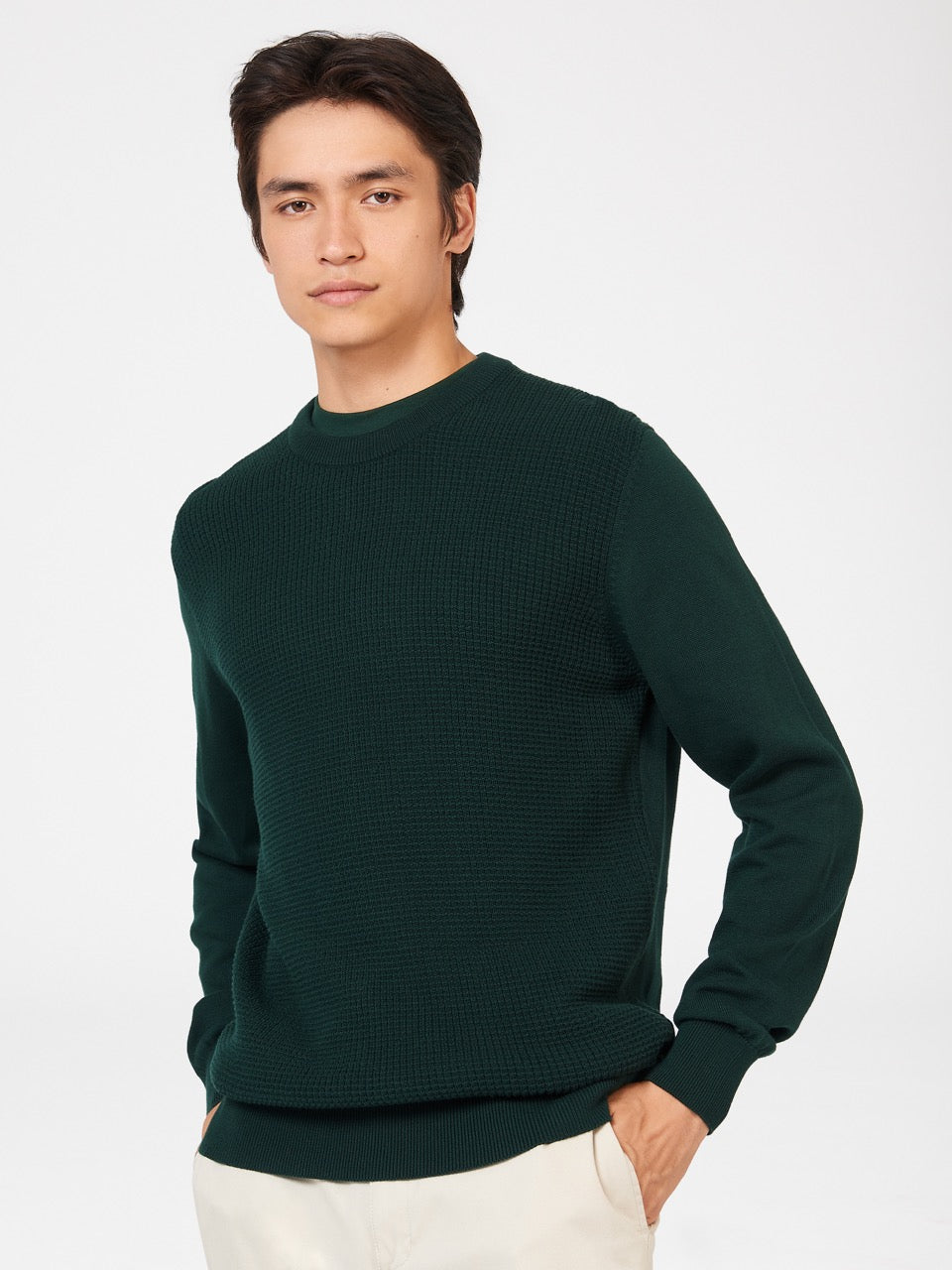 Knitwear Ben Sherman Textured Crewneck Vert Foncé | 23705-WFVN