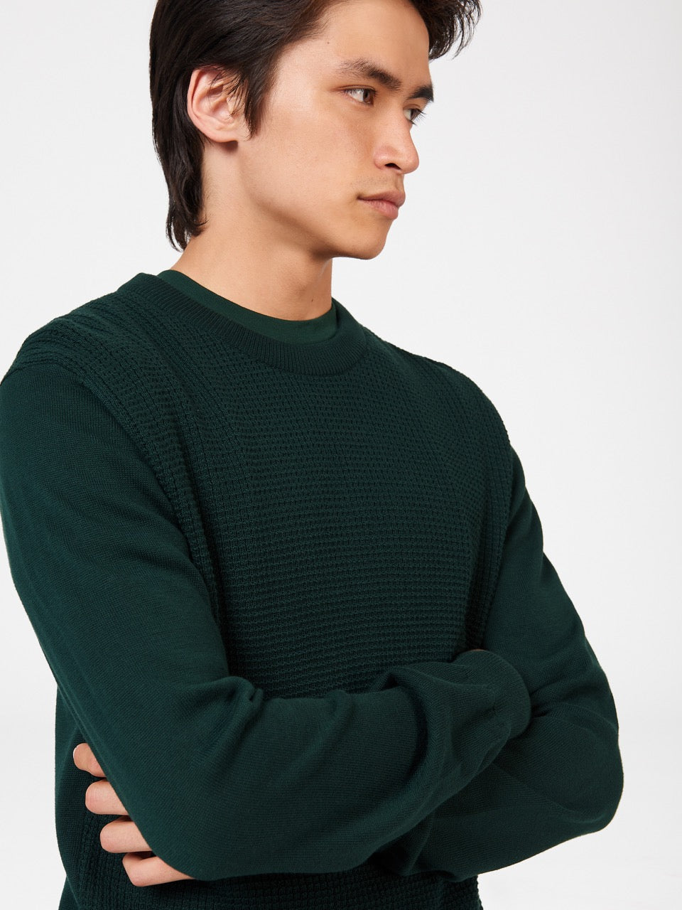 Knitwear Ben Sherman Textured Crewneck Vert Foncé | 23705-WFVN