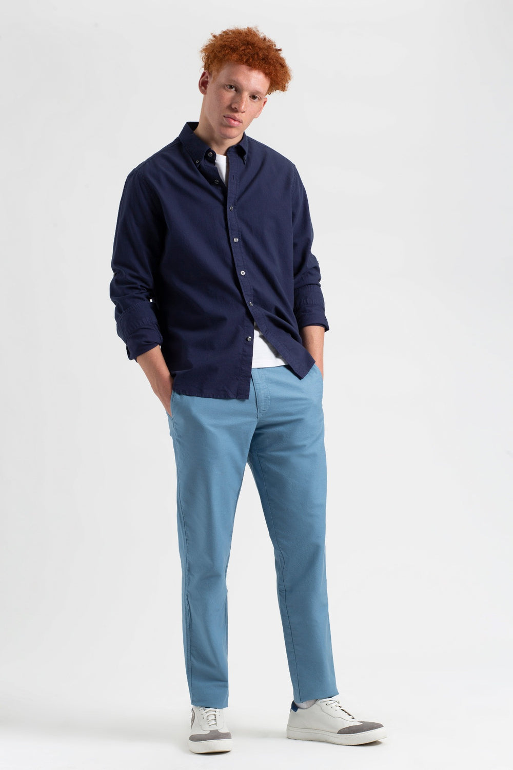 Pantalon Ben Sherman Beatnik Oxford Slim Taper Garment Dye Chino Bleu | 85619-ABQN